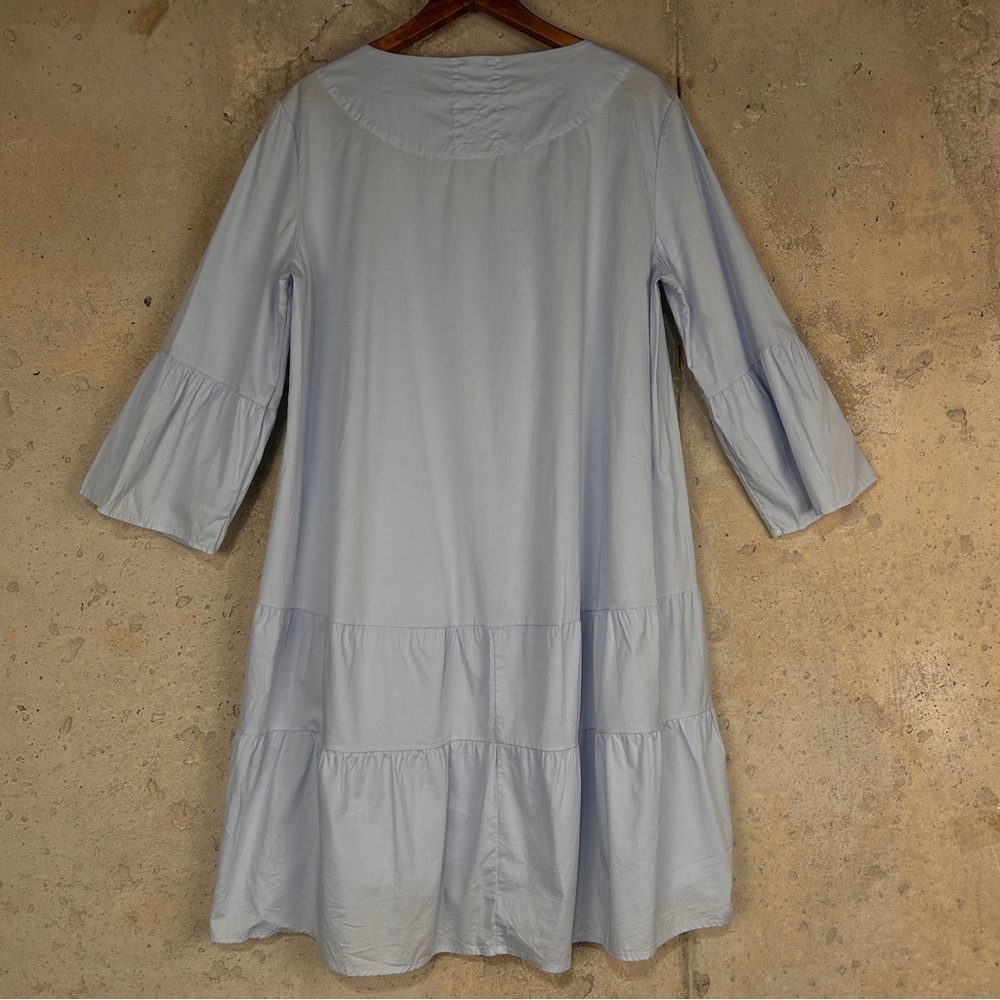 Aequamente light blue tiered long sleeve knee length babydoll dress large - Picture 6 of 8